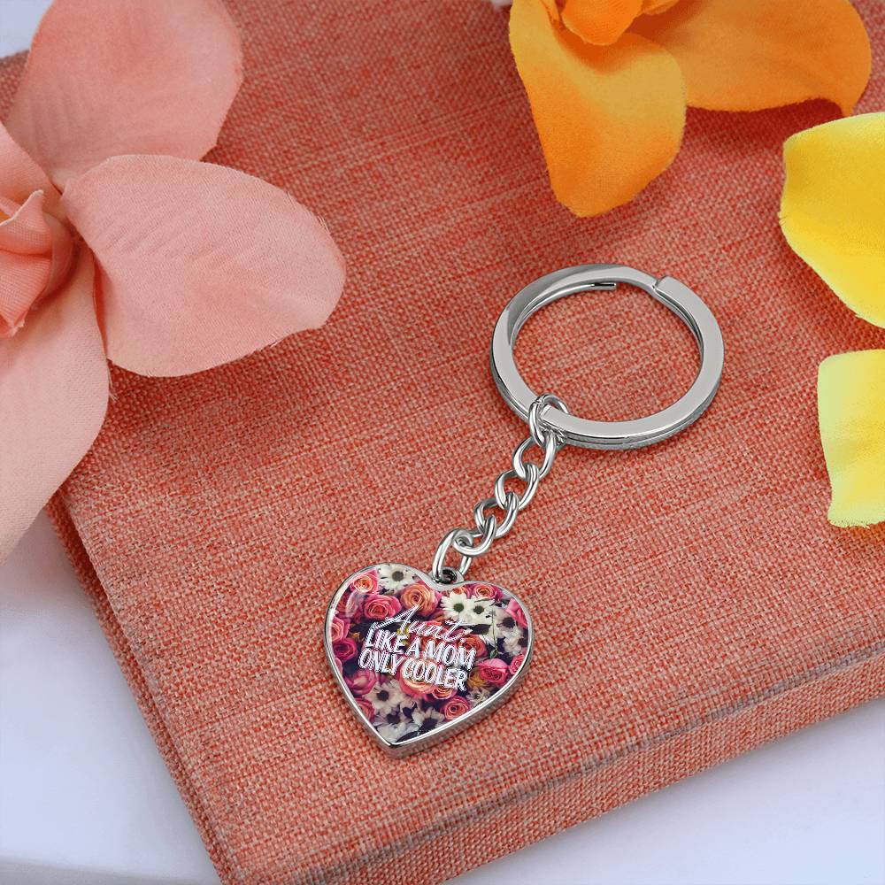 Aunt: Like a Mom Only Cooler, Silver Heart Keychain