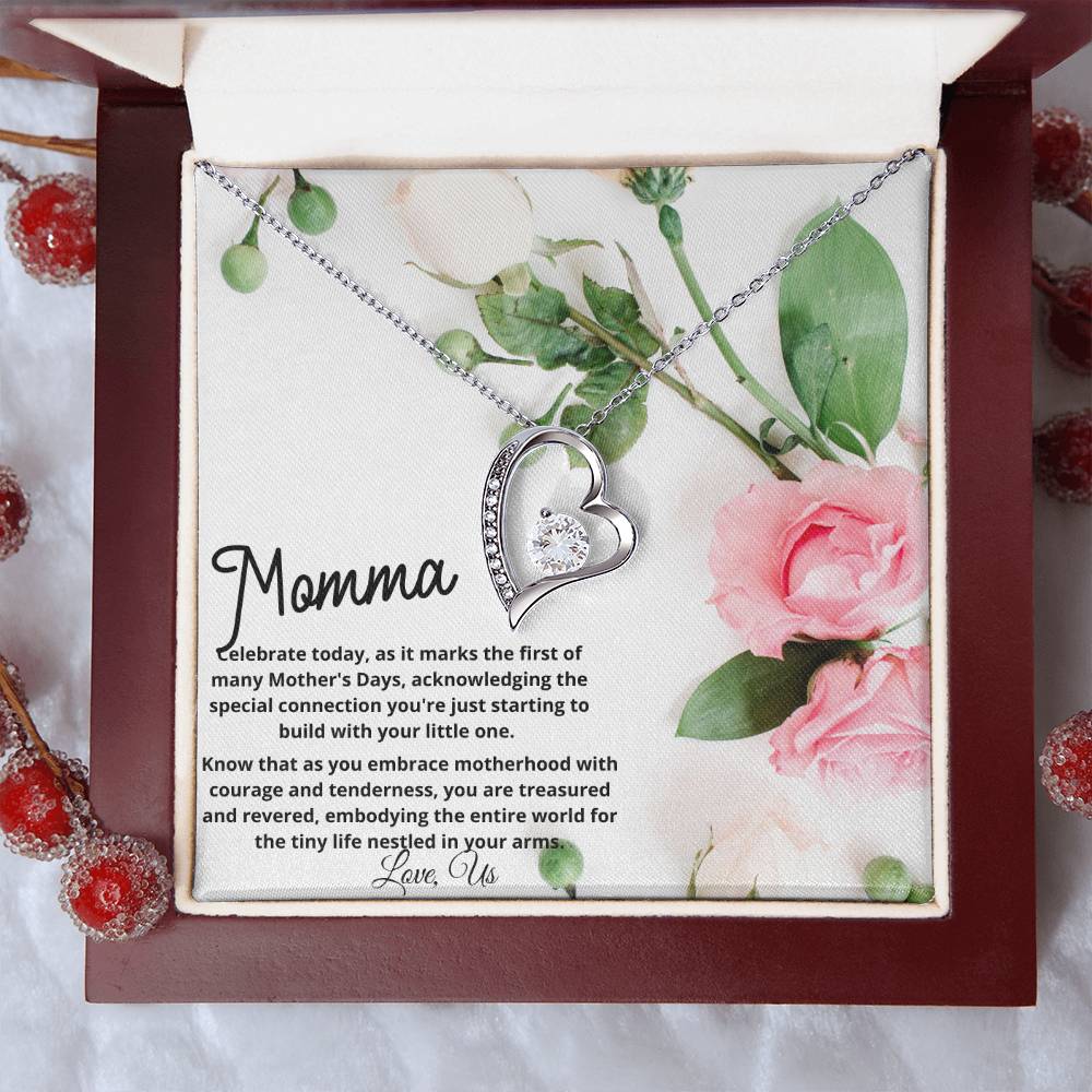 First Mother's Day Gift - New Momma Beautiful Heart Necklace with Personalized Card
