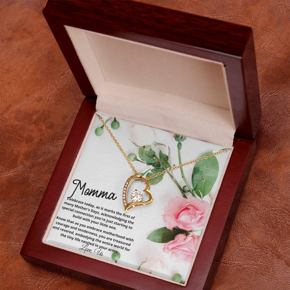 First Mother's Day Gift - New Momma Beautiful Heart Necklace with Personalized Card