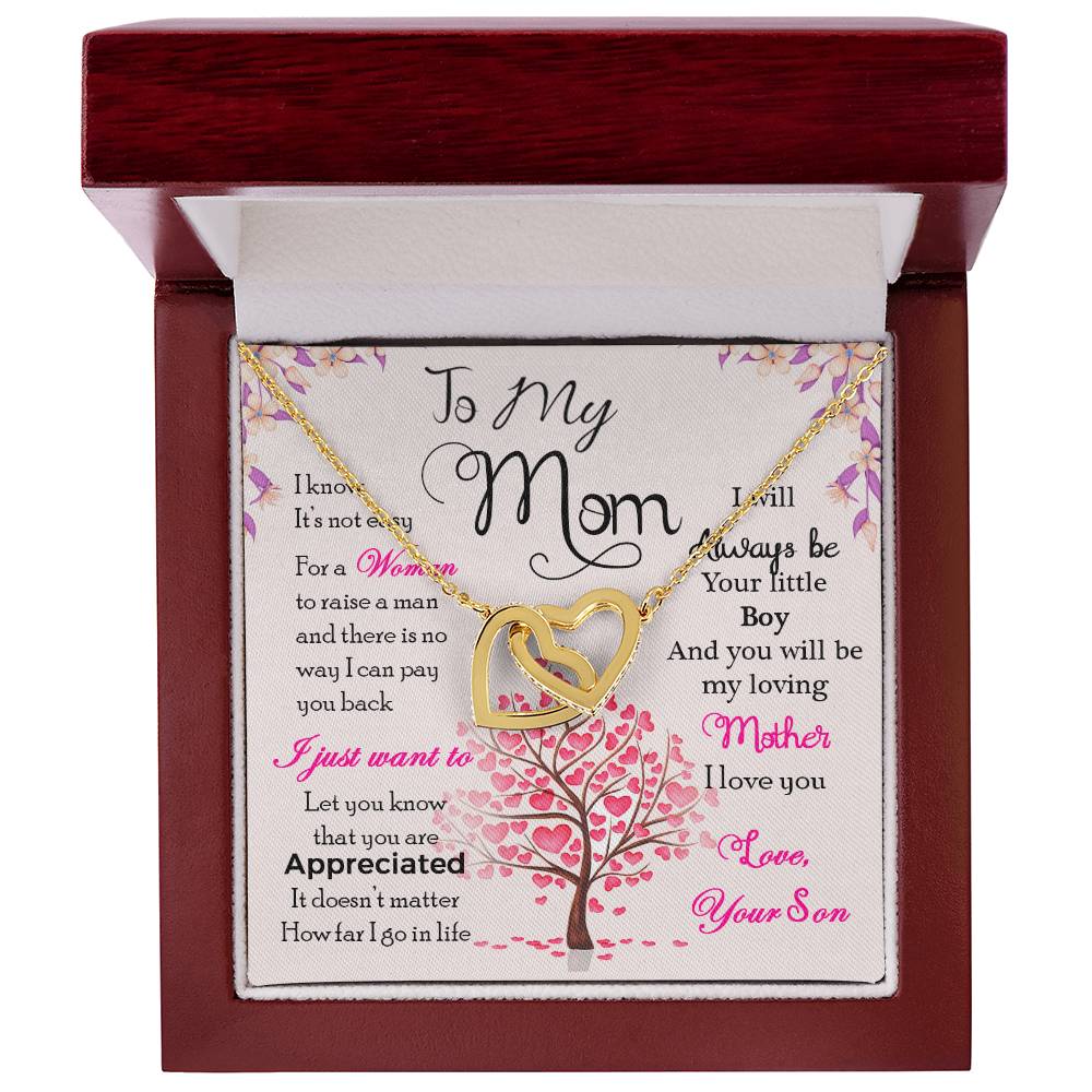 To My Mom, I Know Its Not Easy - Interlocking Hearts Necklace