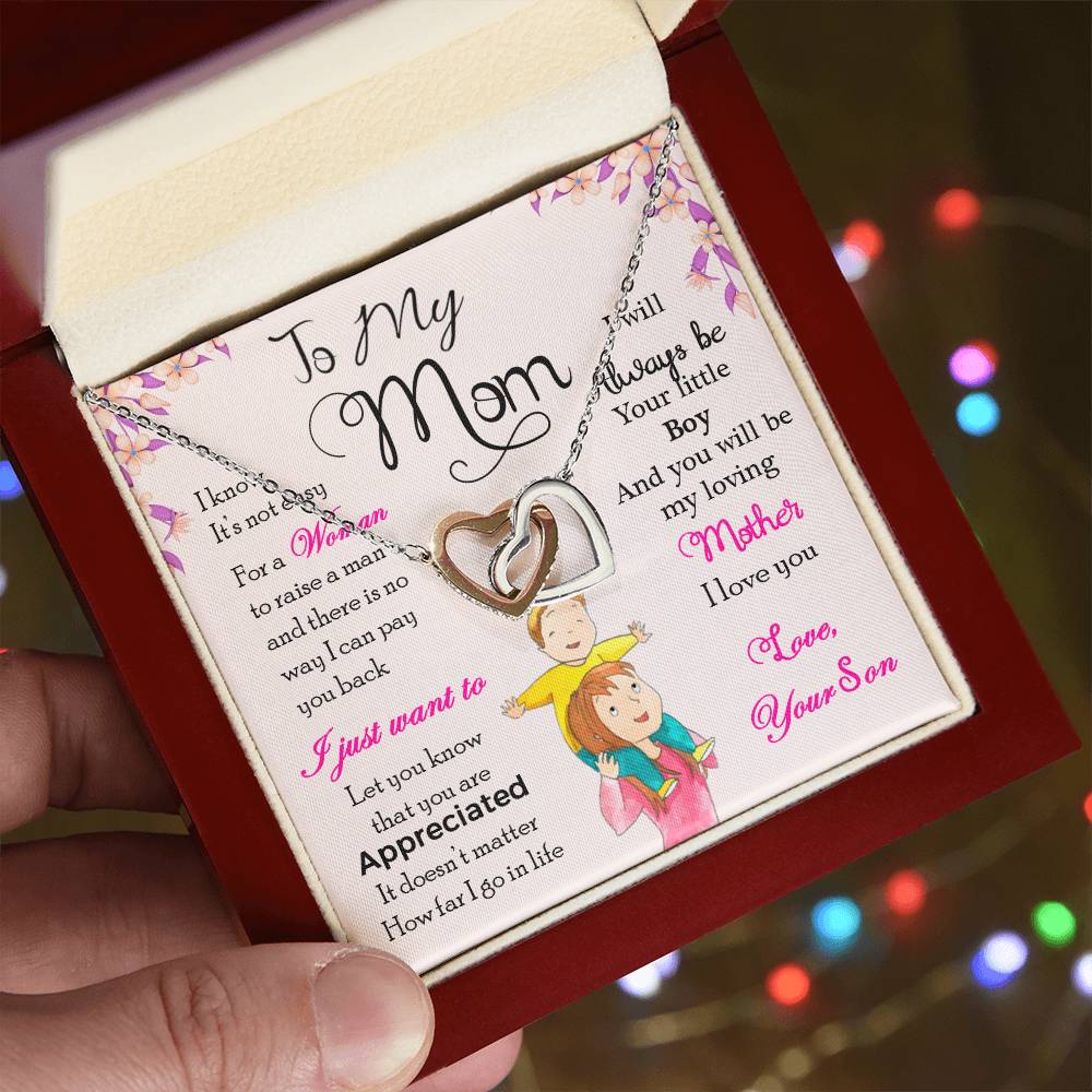 To My Mom, I Will Always Be Your Little Boy - Interlocking Hearts Necklace
