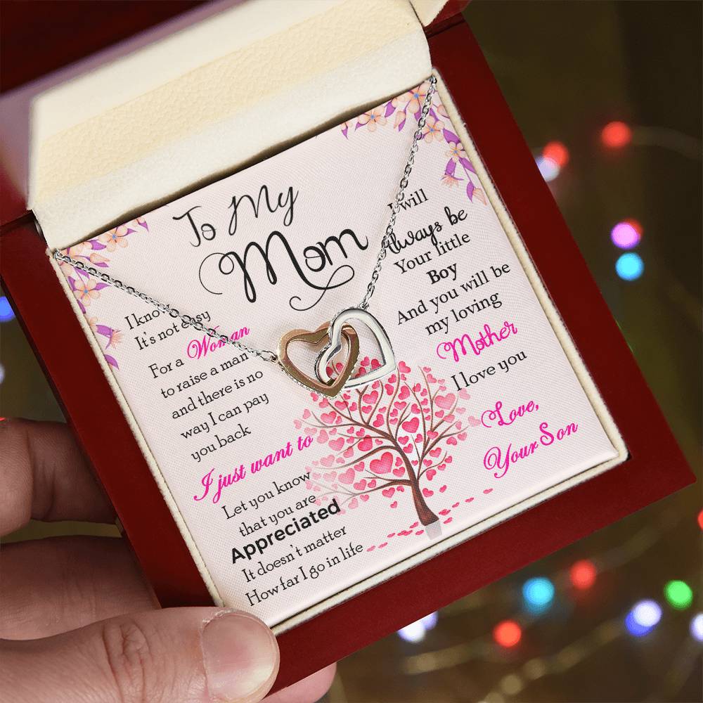 To My Mom, I Know Its Not Easy - Interlocking Hearts Necklace