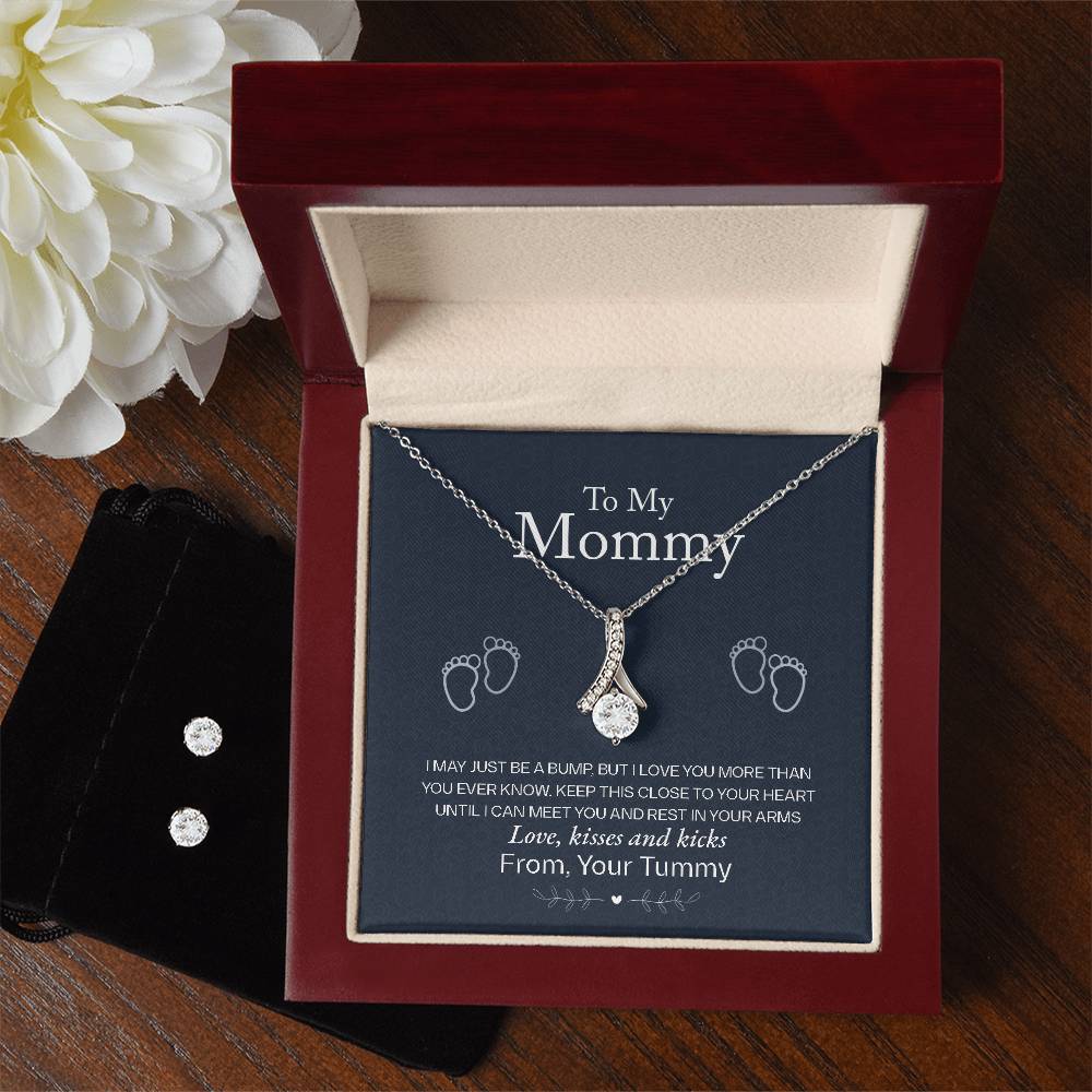 To My Mommy, Love From Your Tummy - Alluring Beauty Necklace and Earring Set