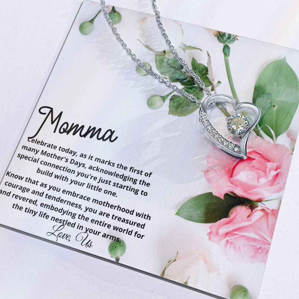 First Mother's Day Gift - New Momma Beautiful Heart Necklace with Personalized Card