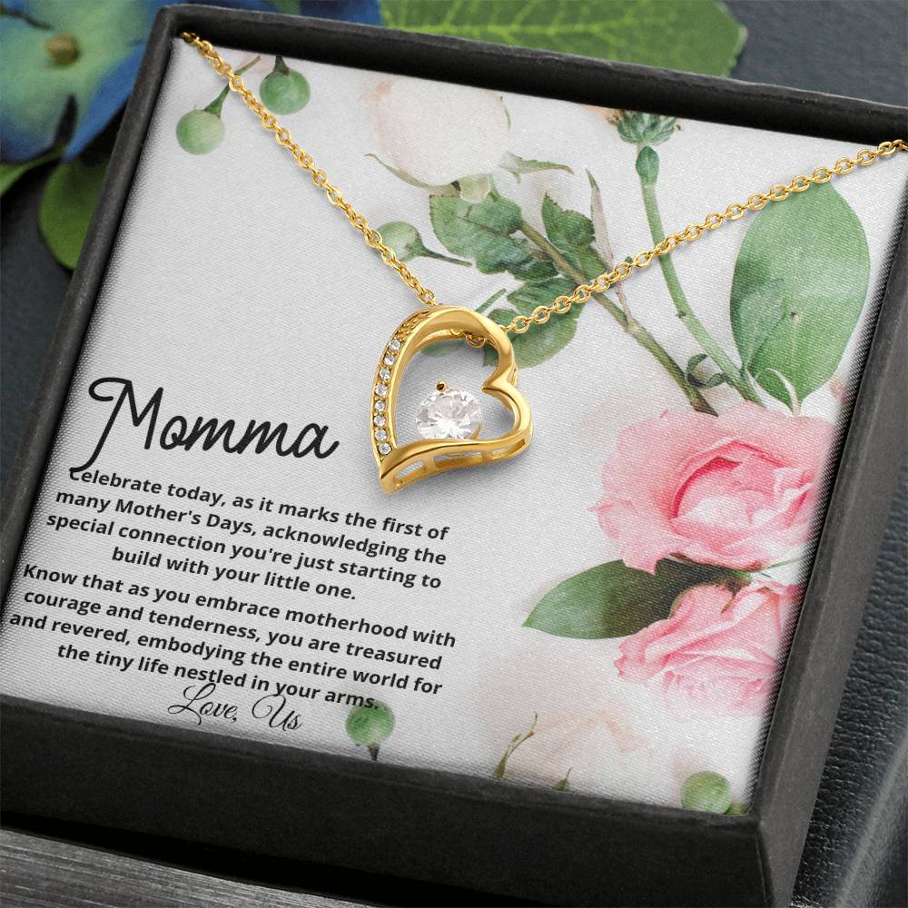 First Mother's Day Gift - New Momma Beautiful Heart Necklace with Personalized Card