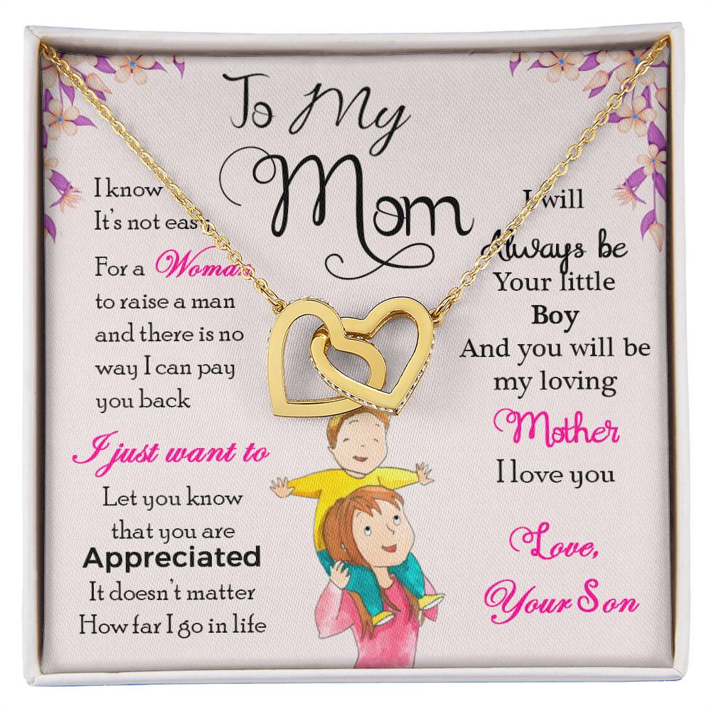 To My Mom, I Will Always Be Your Little Boy - Interlocking Hearts Necklace