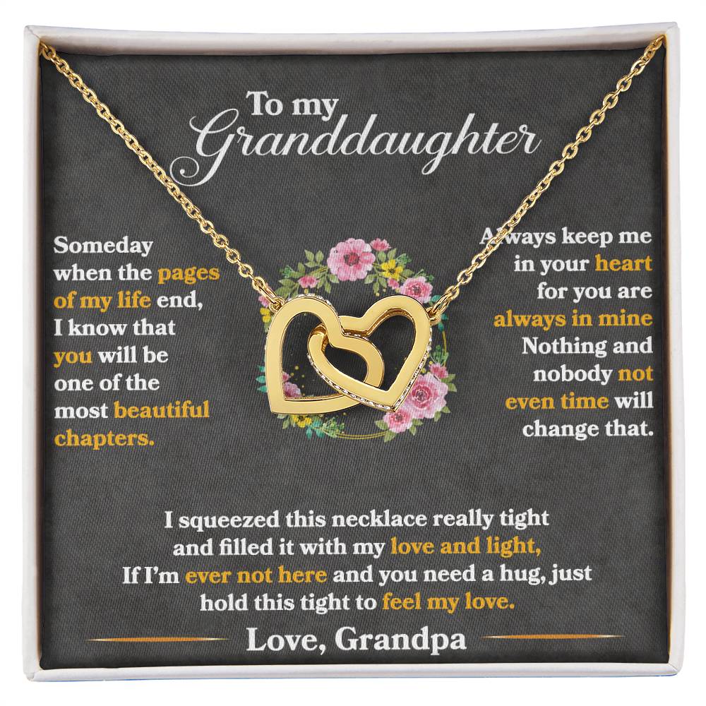 To My Granddaughter, Hold This Tight To Feel My Love - Interlocking Hearts Necklace