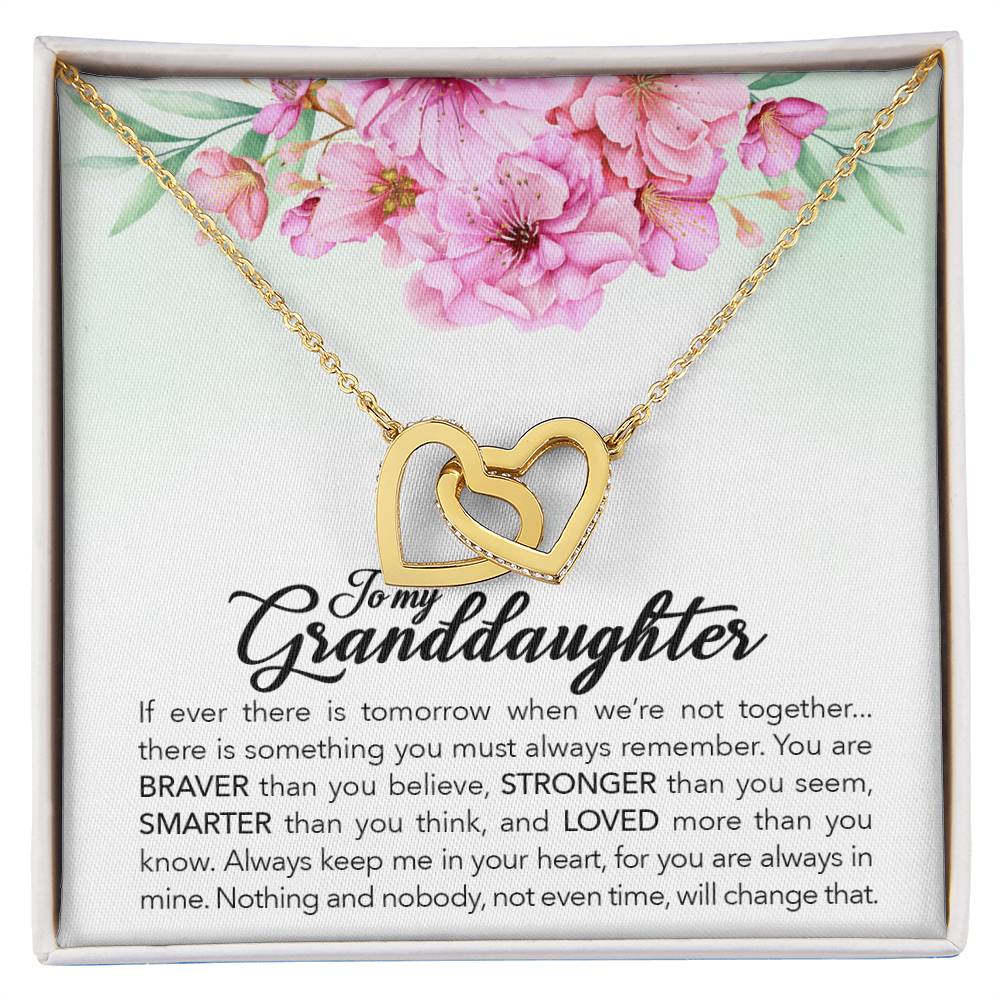 To My Granddaughter, Always Keep Me In Your Heart, - Interlocking Hearts Necklace