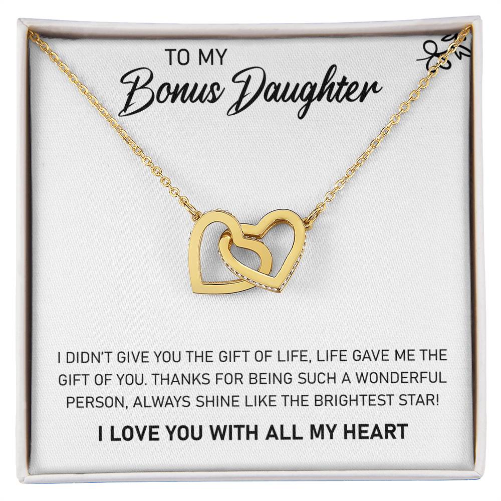 To My Bonus Daughter, Always Shine Like The Brightest Star - Interlocking Hearts Necklace