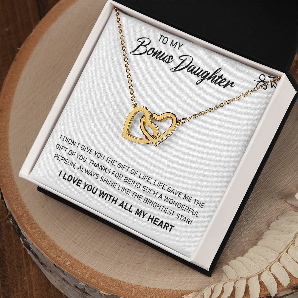 To My Bonus Daughter, Always Shine Like The Brightest Star - Interlocking Hearts Necklace