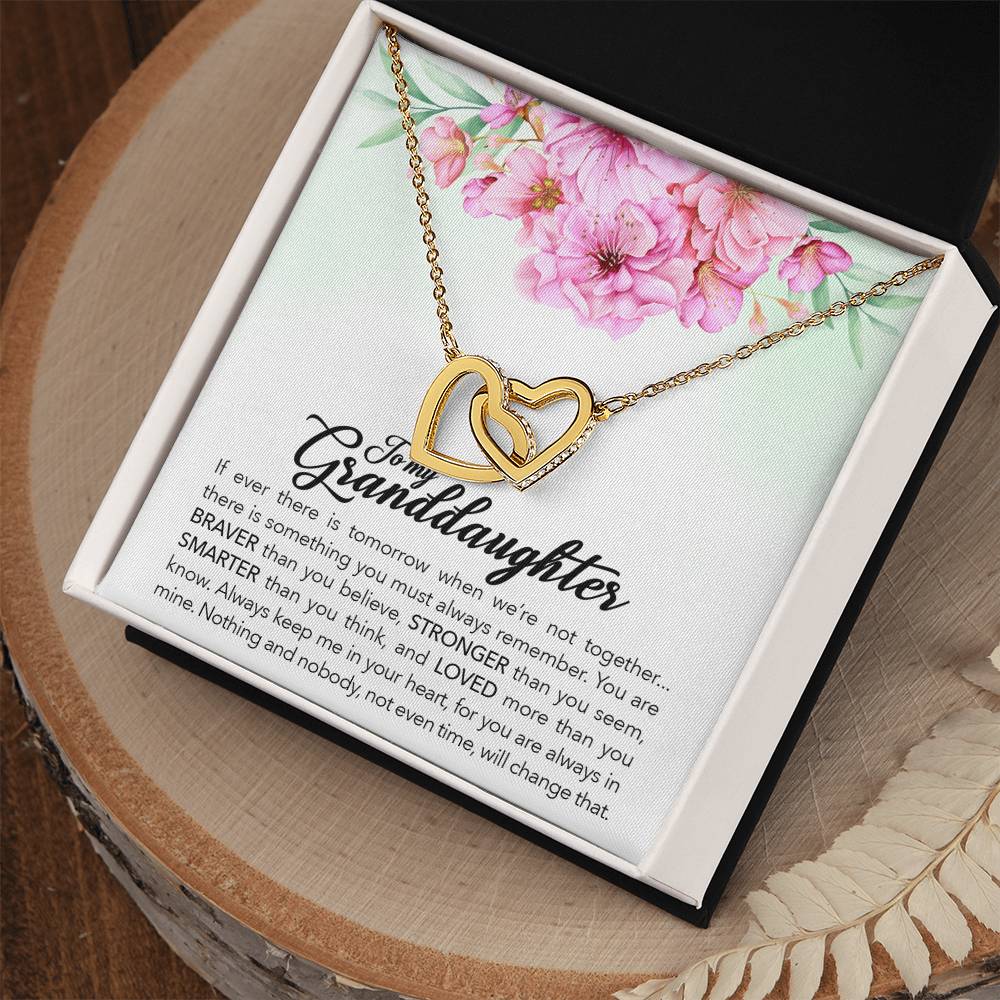 To My Granddaughter, Always Keep Me In Your Heart, - Interlocking Hearts Necklace