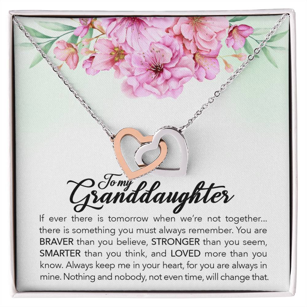 To My Granddaughter, Always Keep Me In Your Heart, - Interlocking Hearts Necklace