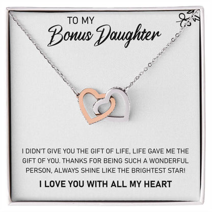 To My Bonus Daughter, Always Shine Like The Brightest Star - Interlocking Hearts Necklace