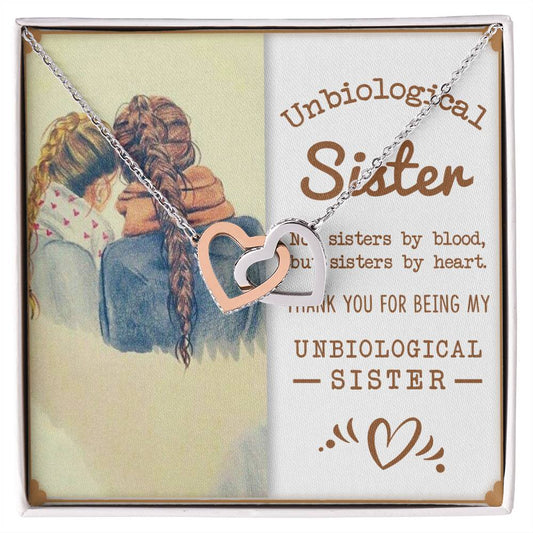 To My Unbiological Sister, Sisters By Heart - Interlocking Hearts Necklace