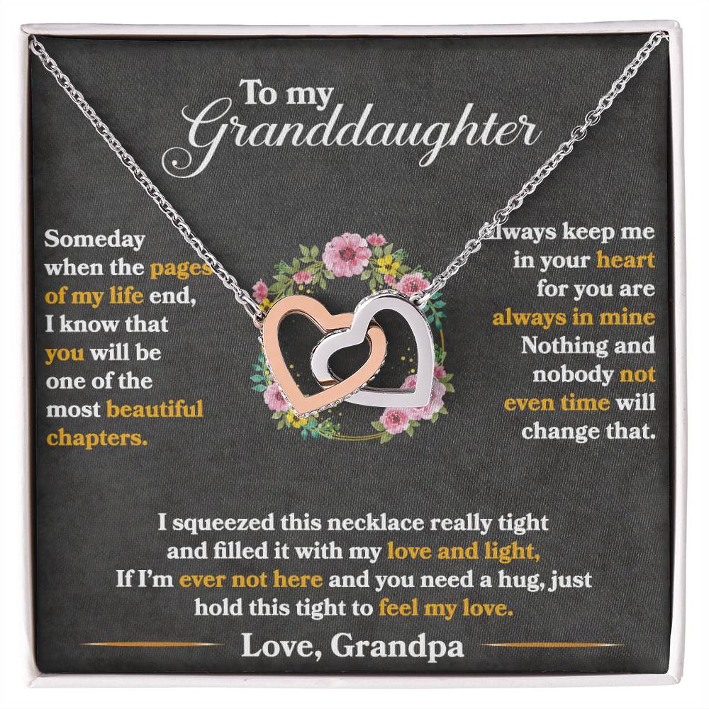 To My Granddaughter, Hold This Tight To Feel My Love - Interlocking Hearts Necklace