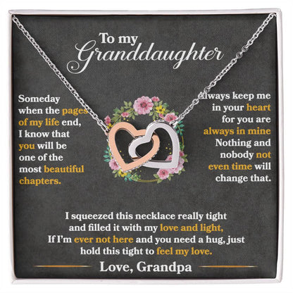 To My Granddaughter, Hold This Tight To Feel My Love - Interlocking Hearts Necklace