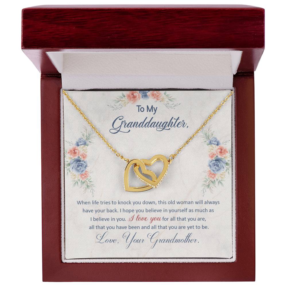 To My Granddaughter, This Old Woman Will Always Have Your Back - Interlocking Hearts Necklace