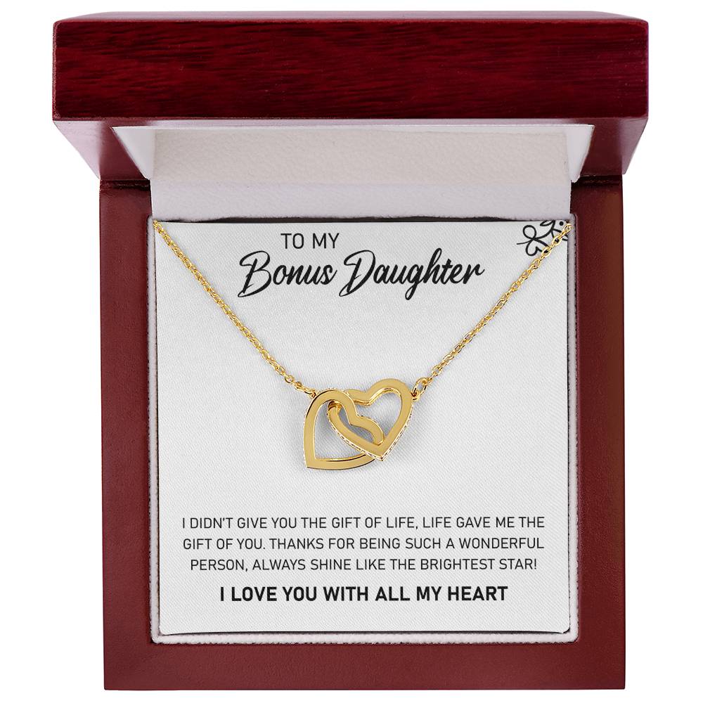 To My Bonus Daughter, Always Shine Like The Brightest Star - Interlocking Hearts Necklace