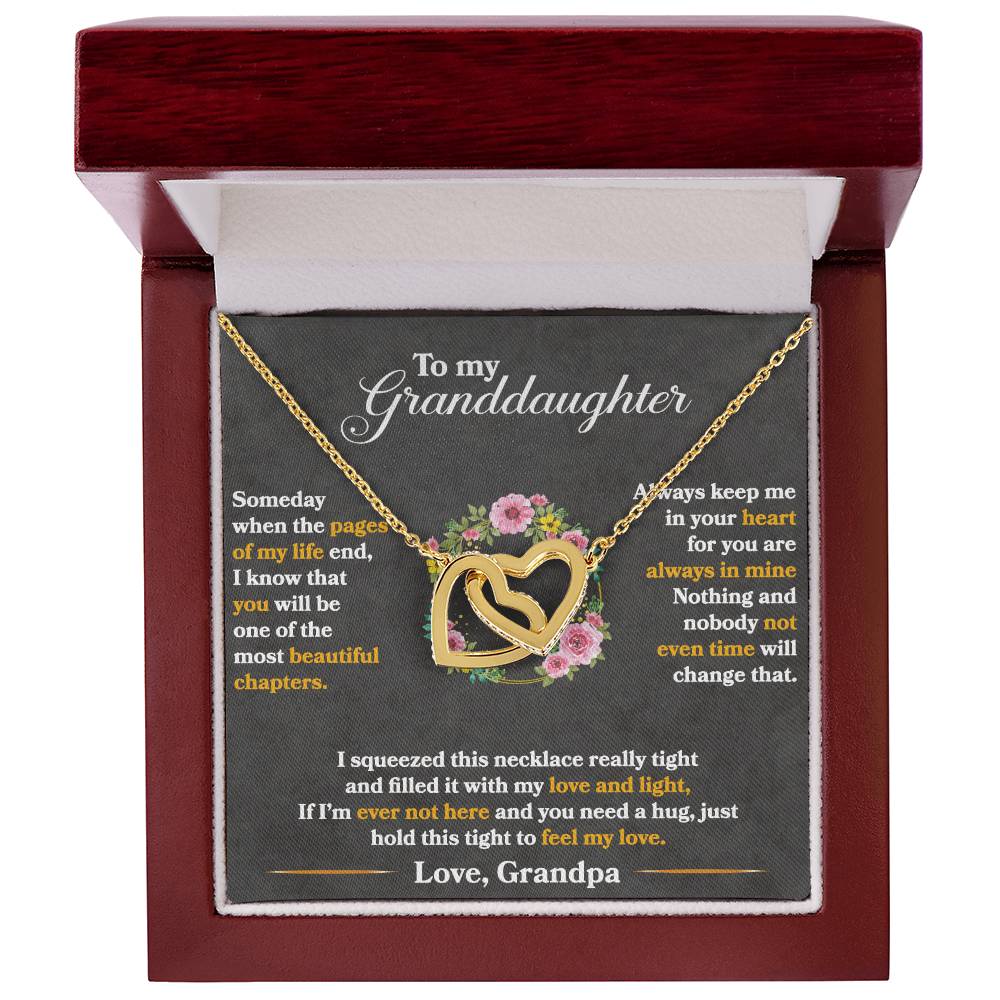 To My Granddaughter, Hold This Tight To Feel My Love - Interlocking Hearts Necklace