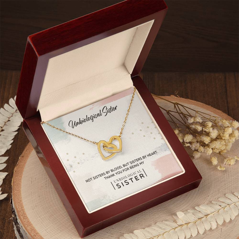 To My Unbiological Sister, Thank You - Interlocking Hearts Necklace