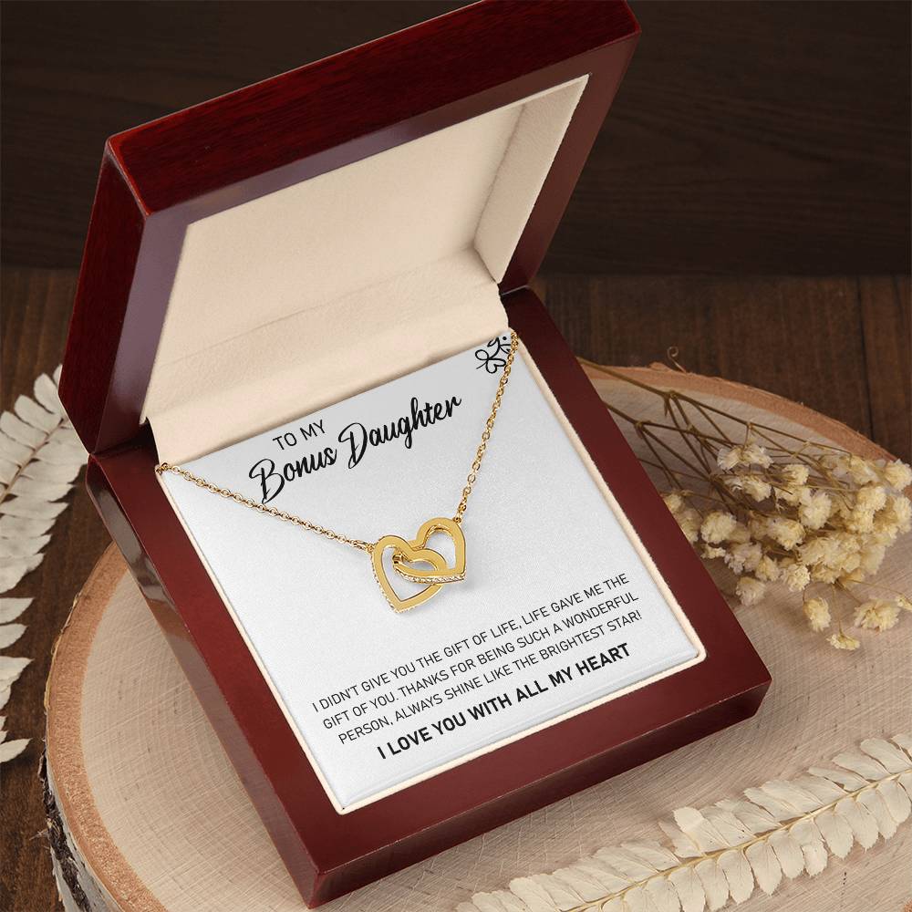 To My Bonus Daughter, Always Shine Like The Brightest Star - Interlocking Hearts Necklace