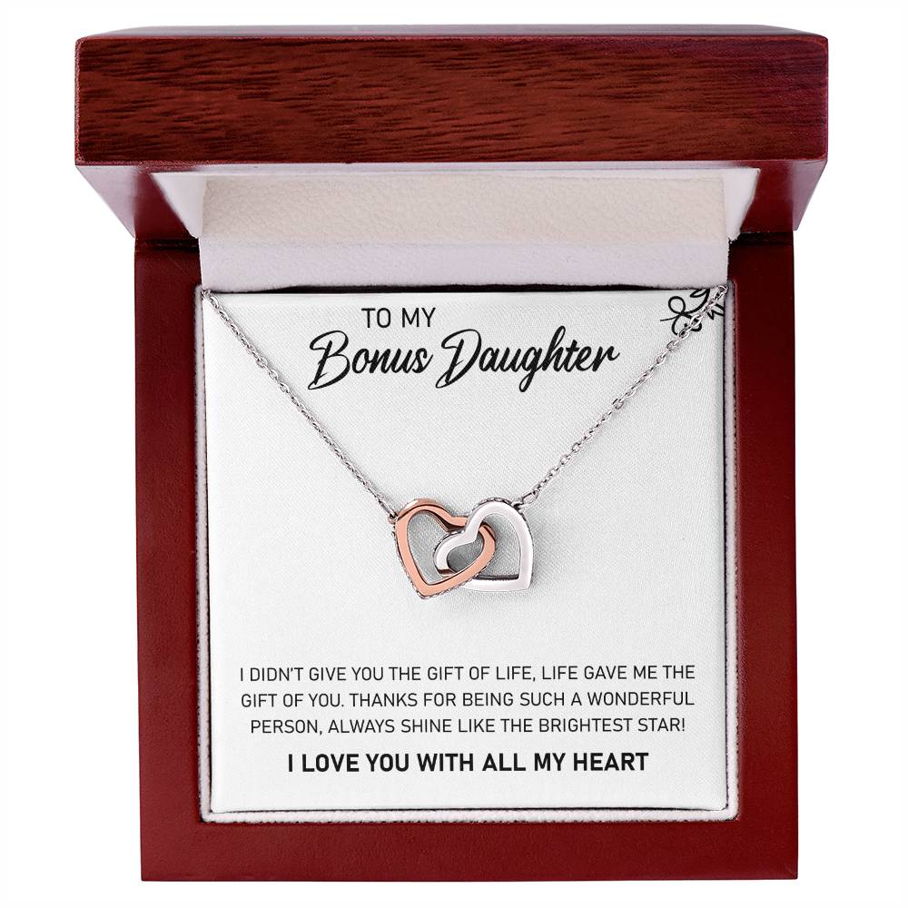 To My Bonus Daughter, Always Shine Like The Brightest Star - Interlocking Hearts Necklace