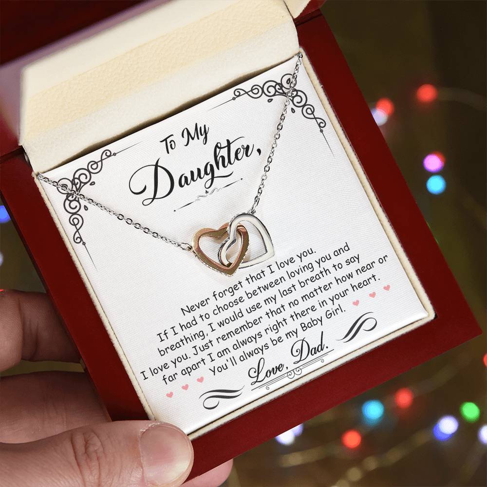 To My Daughter, I_m Always Right Here In Your Heart - Interlocking Hearts Necklace