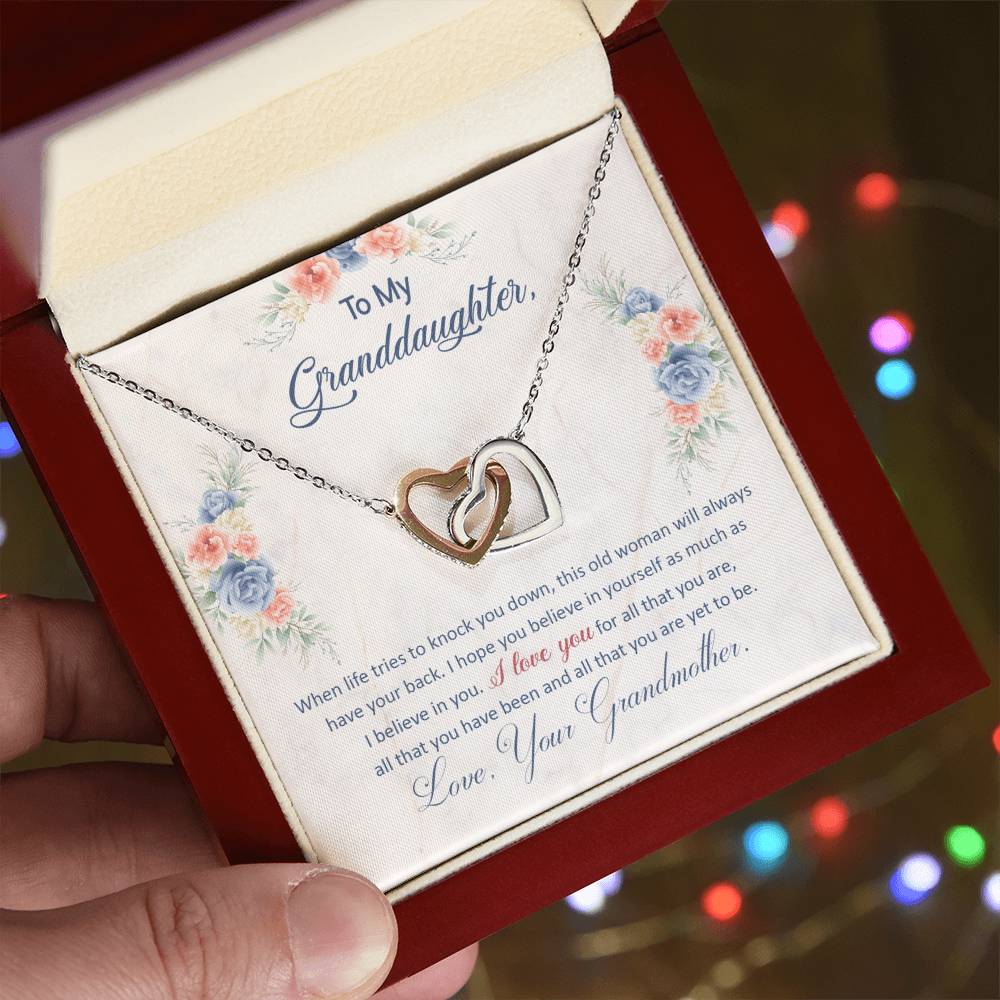 To My Granddaughter, This Old Woman Will Always Have Your Back - Interlocking Hearts Necklace