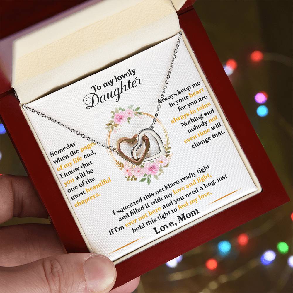 To My Lovely Daughter, Hold This Tight To Feel My Love - Interlocking Hearts Necklace