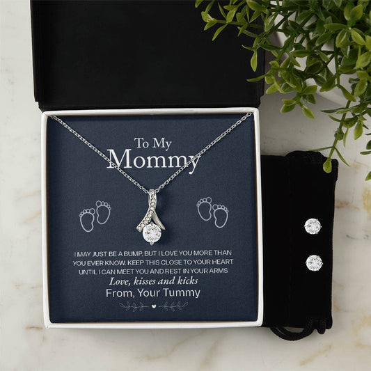 To My Mommy, Love From Your Tummy - Alluring Beauty Necklace and Earring Set