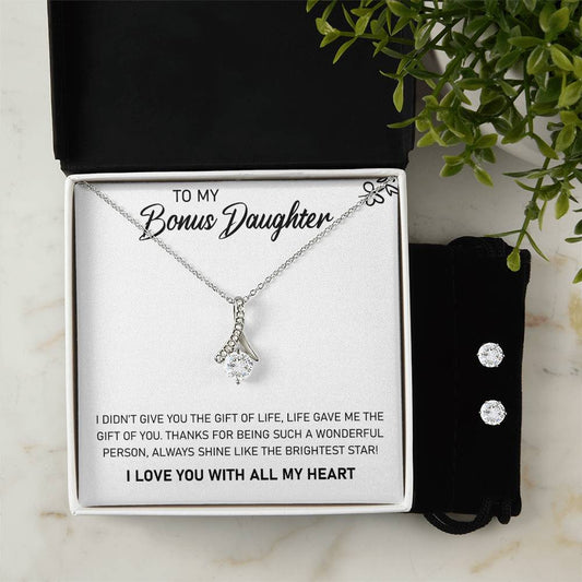 To My Bonus Daughter, Always Shine Like The Brightest Star - Alluring Beauty Necklace and Earring Set