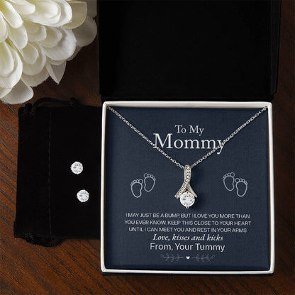 To My Mommy, Love From Your Tummy - Alluring Beauty Necklace and Earring Set