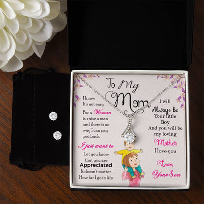 To My Mom, I Will Always Be Your Little Boy - Alluring Beauty Necklace and Earring Set