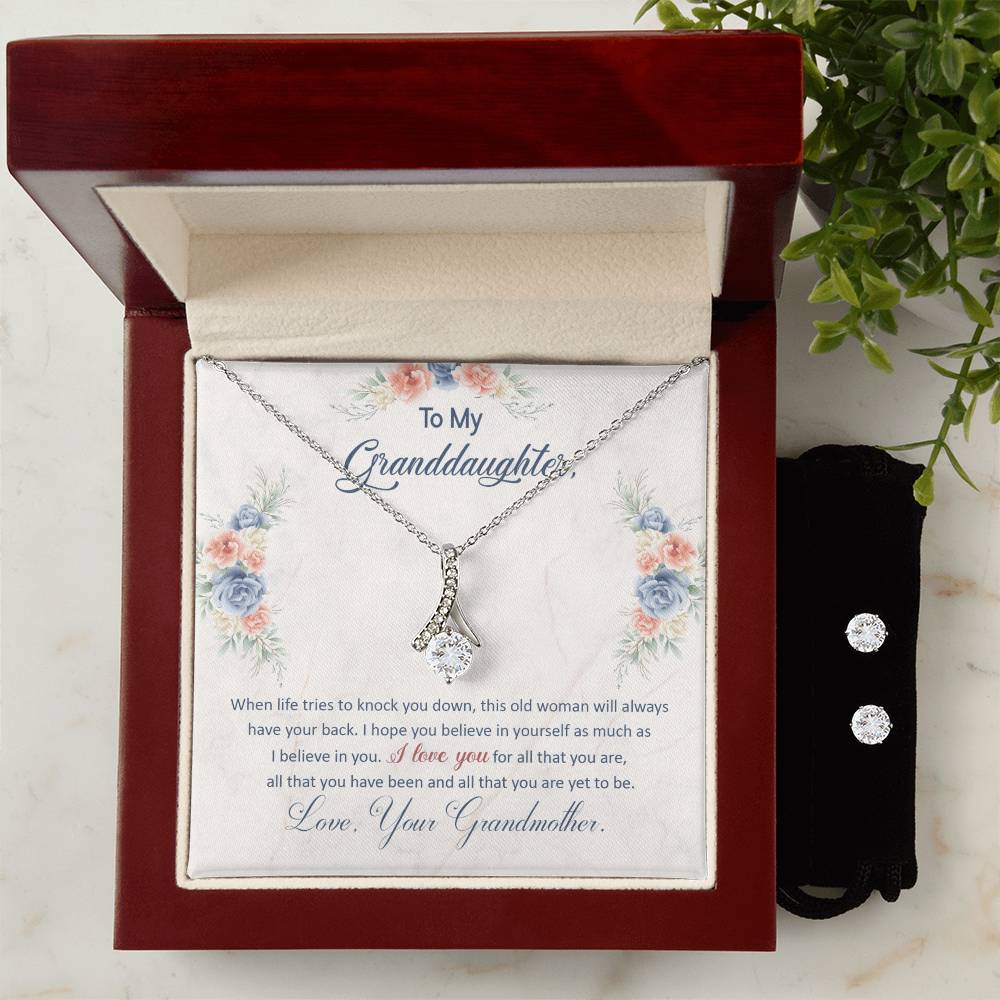 To My Granddaughter, This Old Woman Will Always Have Your Back - Alluring Beauty Necklace and Earring Set