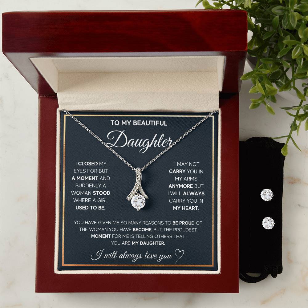 To My Daughter, I Will Always Carry You In My Heart - Alluring Beauty Necklace and Earring Set