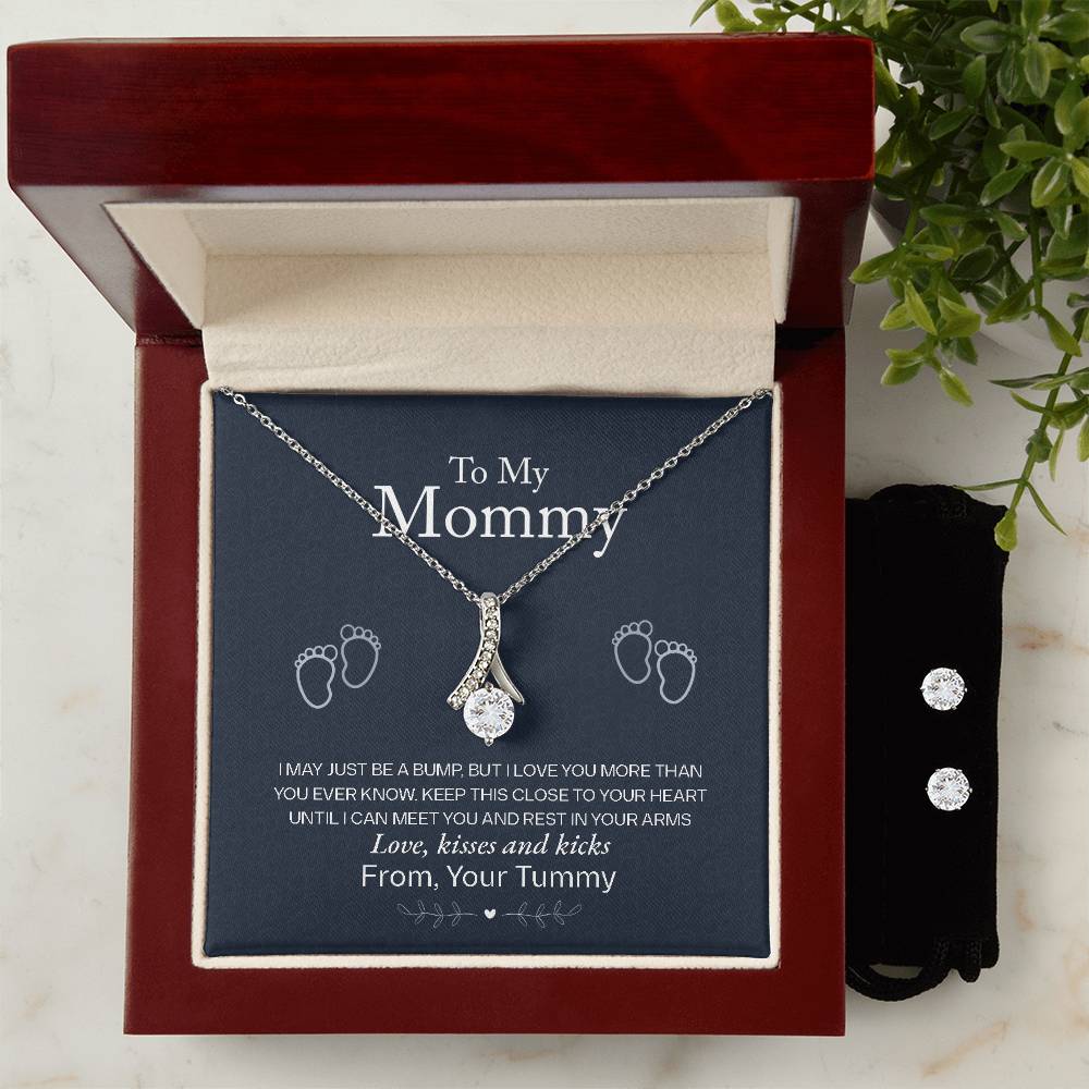 To My Mommy, Love From Your Tummy - Alluring Beauty Necklace and Earring Set