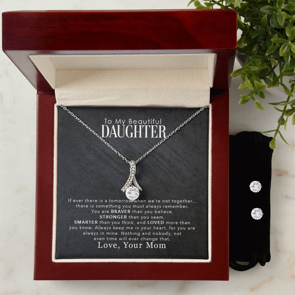 To My Beautiful Daughter, You Are Braver Than You Believe - Alluring Beauty Necklace and Earring Set