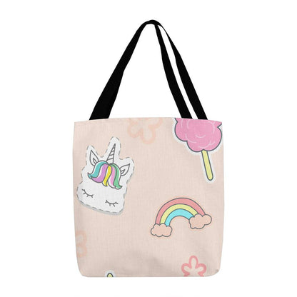 Unicorns and Rainbows Tote with Black Handles - Comes in 3 sizes! Grocery bag, school bag, gym bag