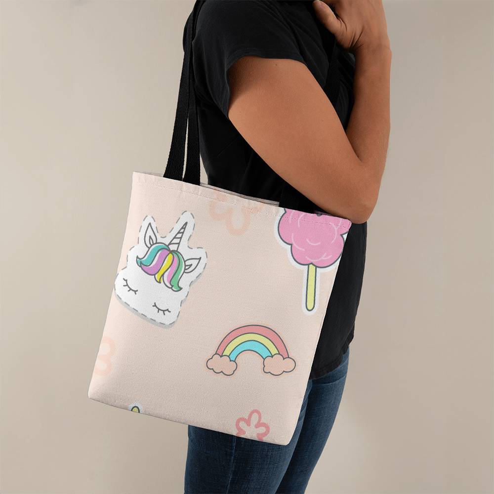 Unicorns and Rainbows Tote with Black Handles - Comes in 3 sizes! Grocery bag, school bag, gym bag