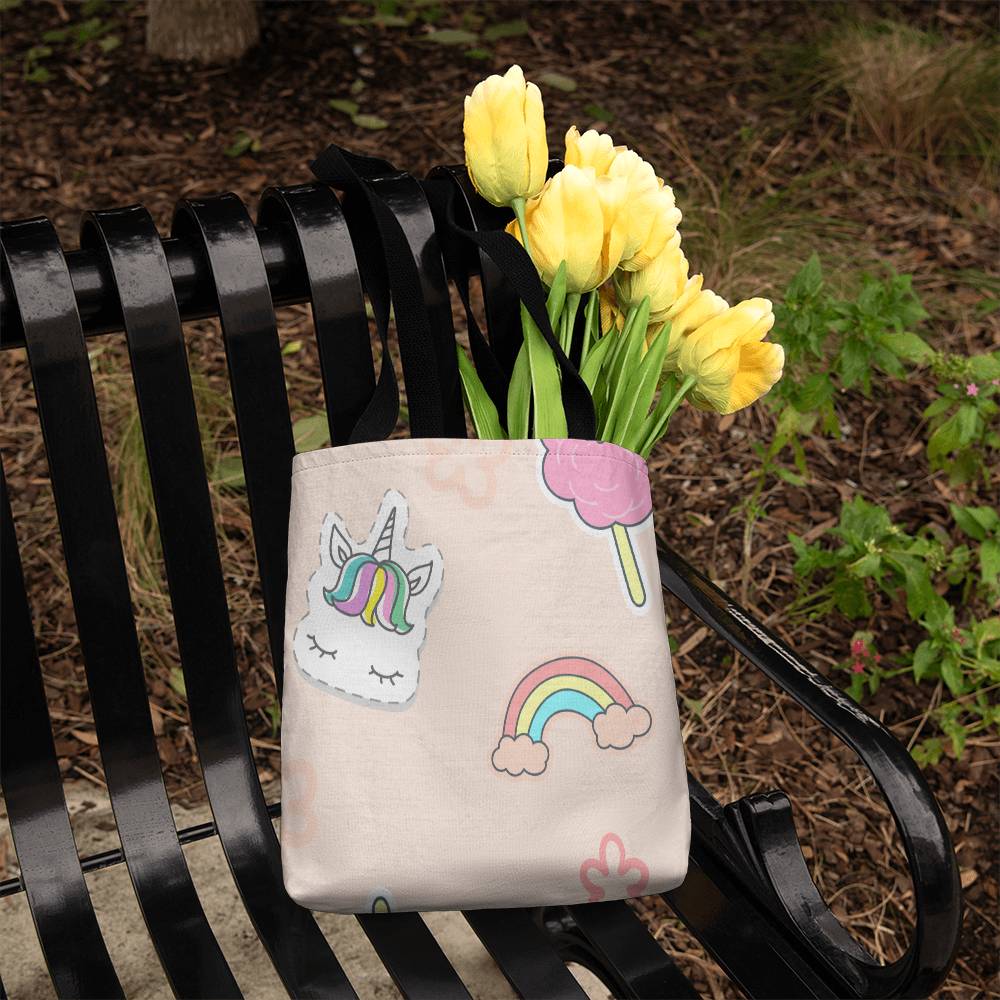 Unicorns and Rainbows Tote with Black Handles - Comes in 3 sizes! Grocery bag, school bag, gym bag