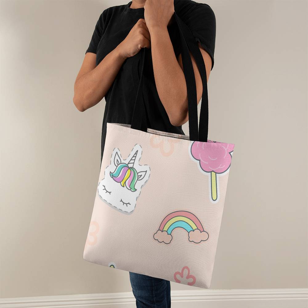 Unicorns and Rainbows Tote with Black Handles - Comes in 3 sizes! Grocery bag, school bag, gym bag