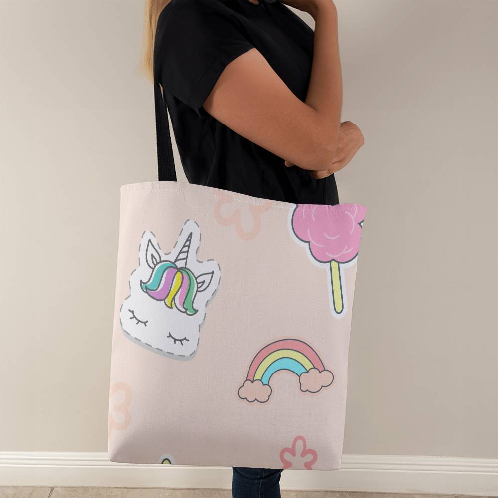 Unicorns and Rainbows Tote with Black Handles - Comes in 3 sizes! Grocery bag, school bag, gym bag