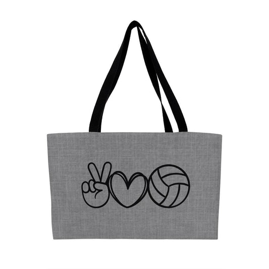 Volleyball Extra Large Tote - Peace Love and Volleyball in Grey