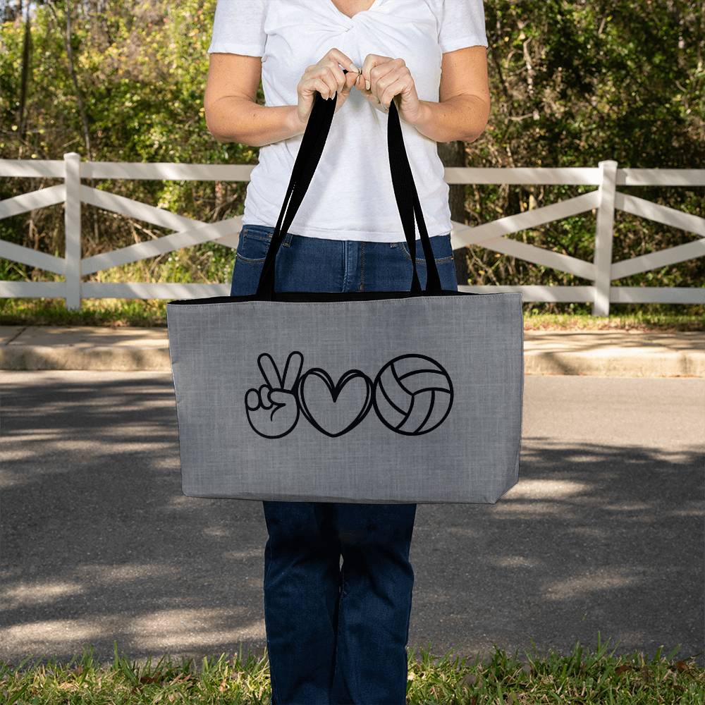 Volleyball Extra Large Tote - Peace Love and Volleyball in Grey