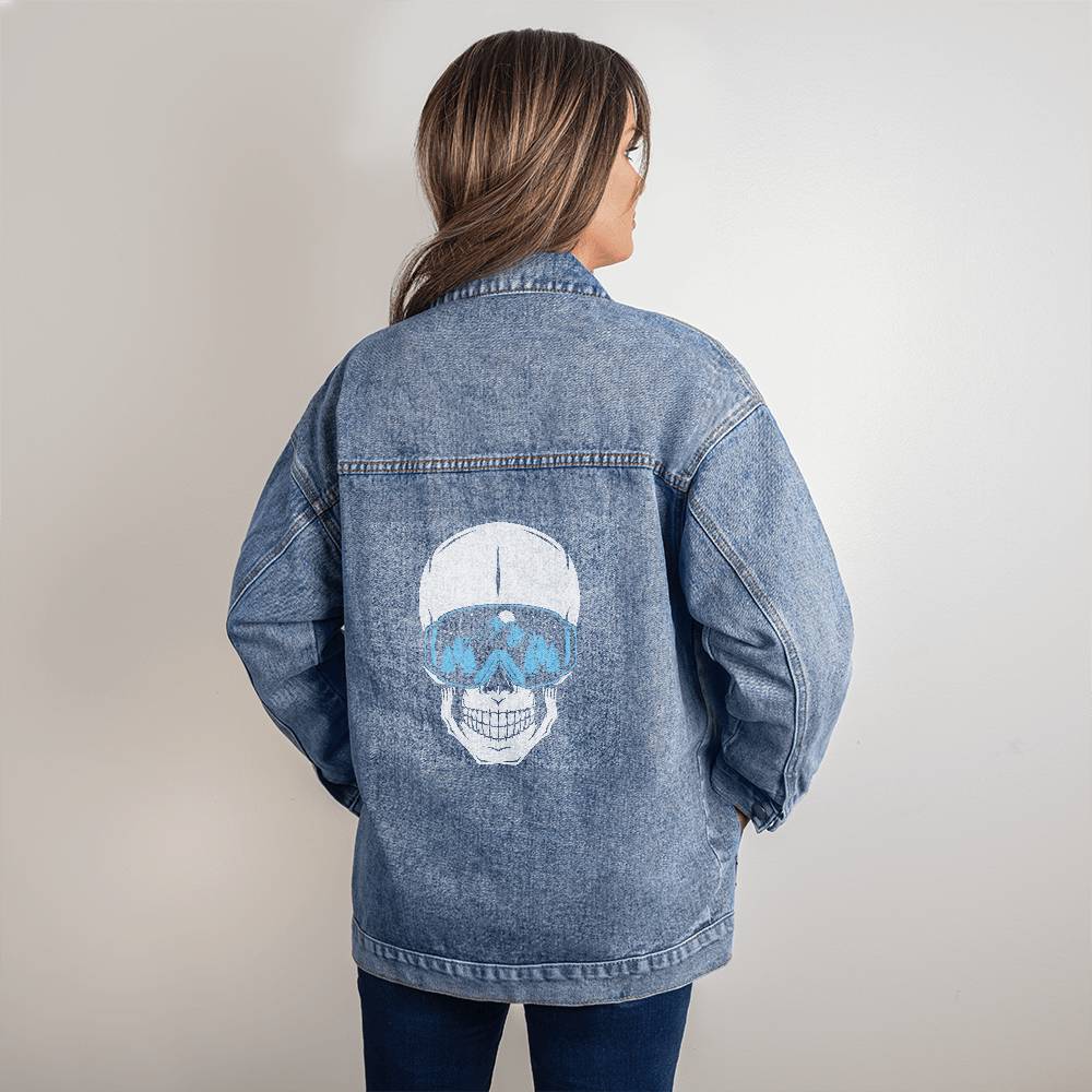 Ski Skull Mountains in Sight Apparel Collection -Jean Jacket Perfect for the Ski Bums Wardrobe on the Slopes