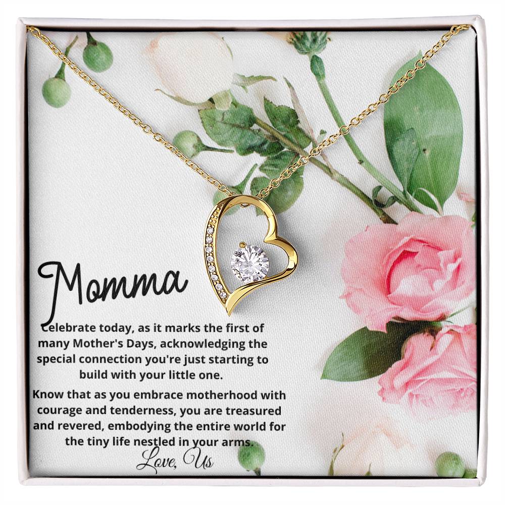 First Mother's Day Gift - New Momma Beautiful Heart Necklace with Personalized Card